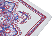 Kingsquare 100% Silk Pocket Square White with Red & Blue Paisley and Gift Box